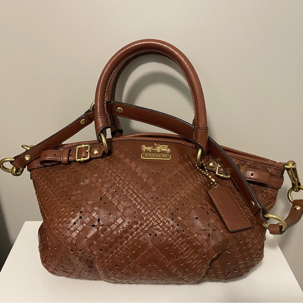 COACH MADISON SOPHIA CRISS CROSS SMOOTH LEATHER SATCHEL SHOULDER BAG